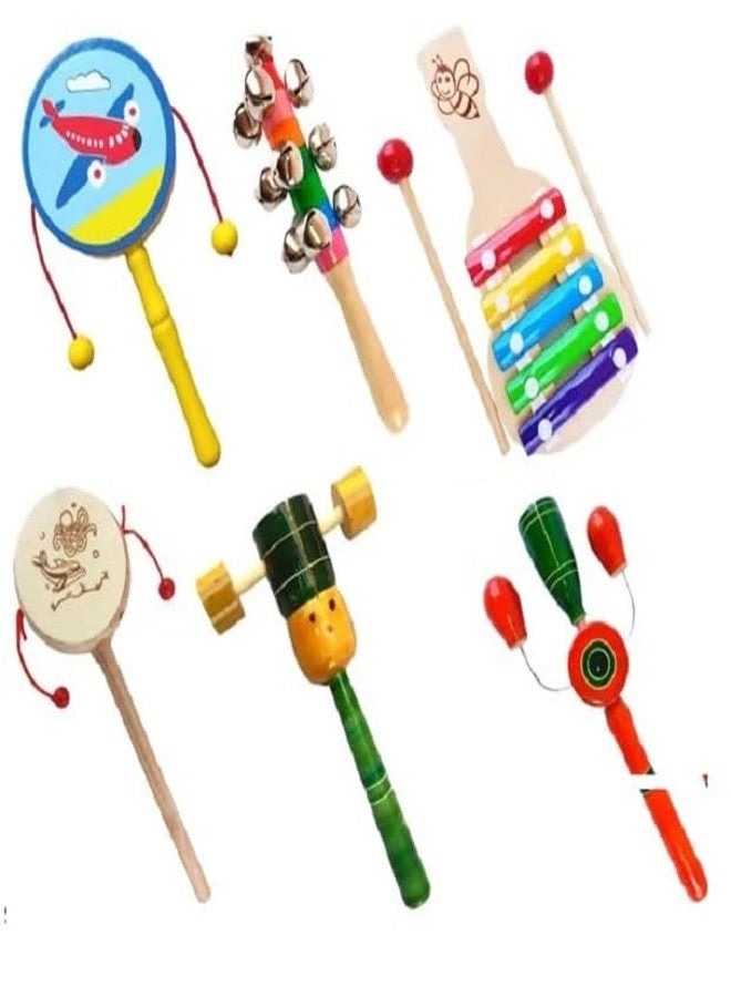 Little Mind Wooden Baby Rattles Set of 6 | Non-Toxic Infant Toys for 6-12 Months | Safe Teething, Sensory & Sound Discovery | Gift for Newborn Boys & Girls (Multicolor) - Image 1